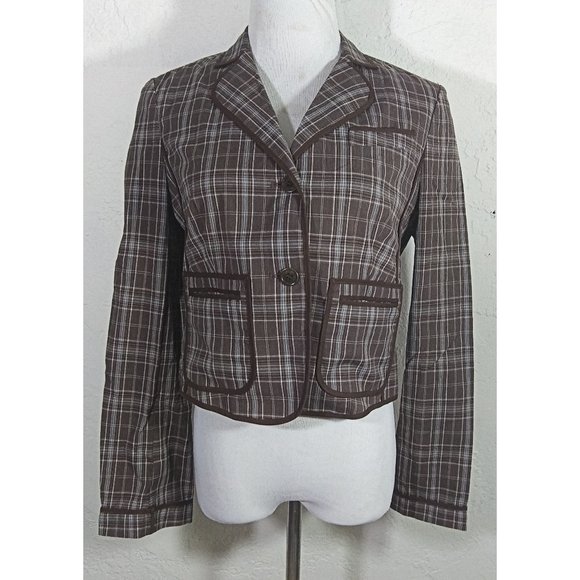 BCBG Max Azria Blazer Medium Plaid Button Down Jennifer Cropped Jacket - Picture 1 of 5
